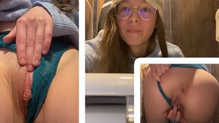 Emmi Hill fickt sich ihre Muschi selbst auf der Kino Toilette