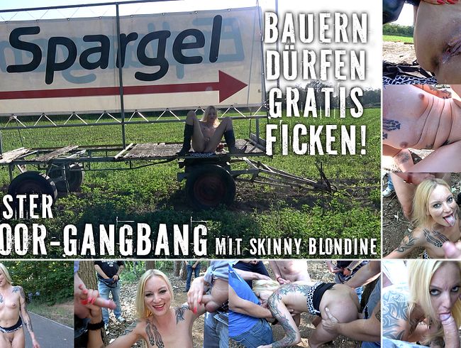 Skinny Blondine lässt beim Gangbang Bauern gratis ran (Andy-Star)