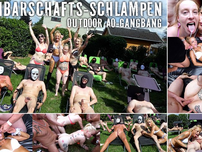 Outdoor Gangbang ohne Gummi mit den Schlampen aus der Nachbarschaft (Andy-Star)