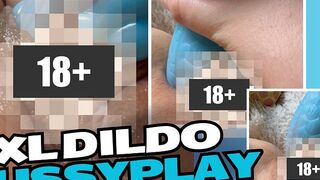 Pink-Hurricane versucht sich einen XXL Dildo in die enge Pussy zu schieben... passt das?