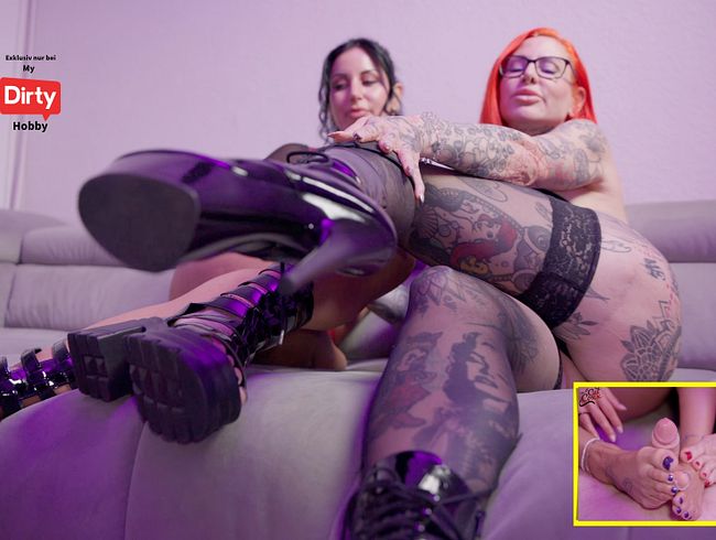 Cat-Coxx bringt ihn durch Footjob udn Blowjob zum Abspritzen