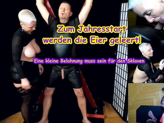 MelissaDeluxe hat zum Jahresbeginn eine Belohnung für ihren Sklaven! Er wird gemolken