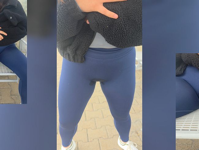 Belle2007 pisst am Bahnhof in ihre Leggings