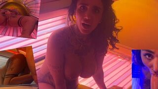 TyraRide nimmt den Schwanz vom Spanner im Solarium