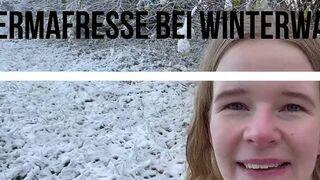 Cumshot ins Gesicht im winterlichen Wald (Bikergirl-97)