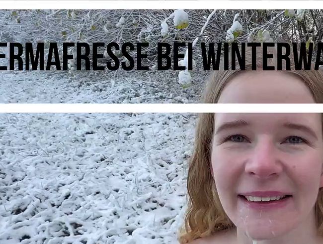 Cumshot ins Gesicht im winterlichen Wald (Bikergirl-97)